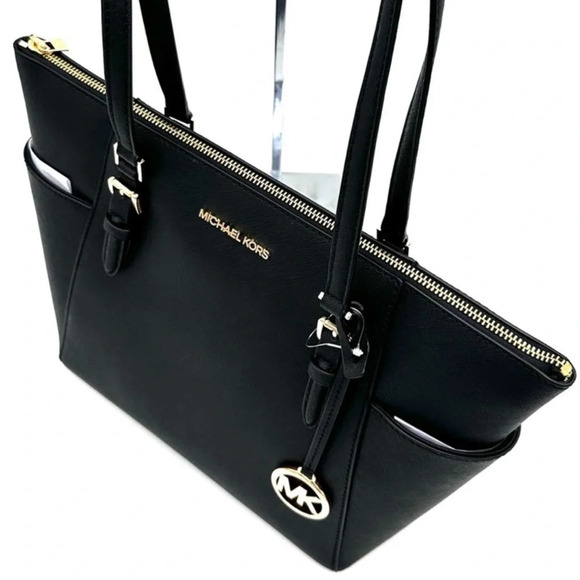 Michael Kors Large Charlotte Tote Bag & Large Double Zip Wallet Black (NWT) - Picture 5 of 14